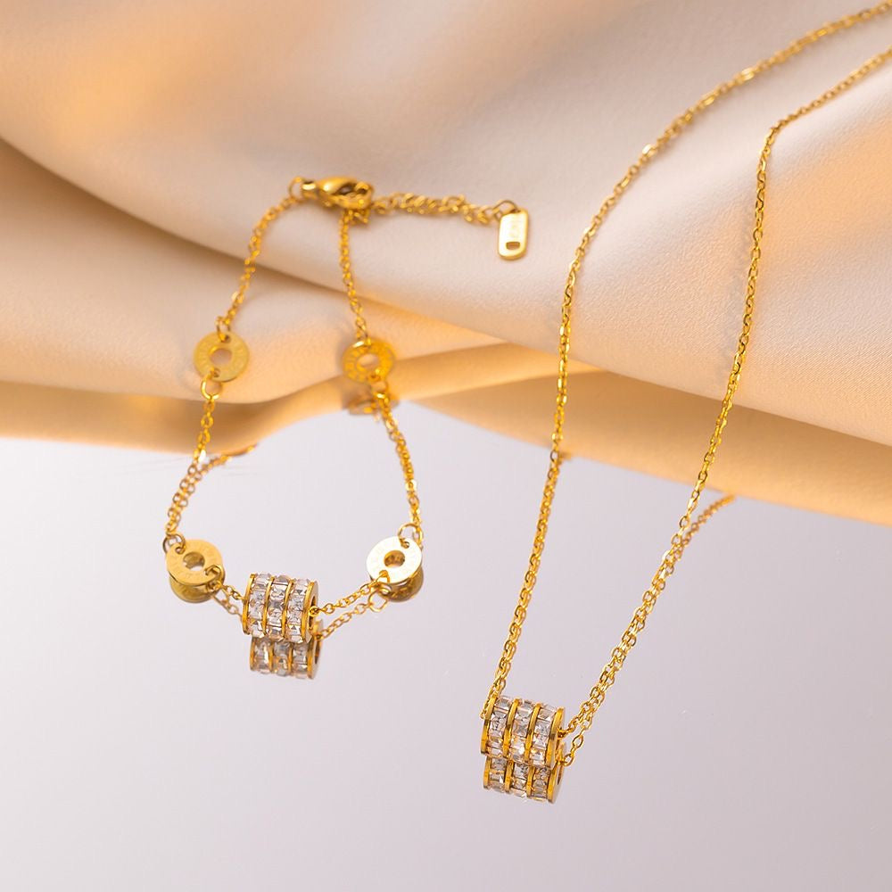 The Eternal Barrel Collection – Elegant Gold Necklace & Bracelet Set for Women
