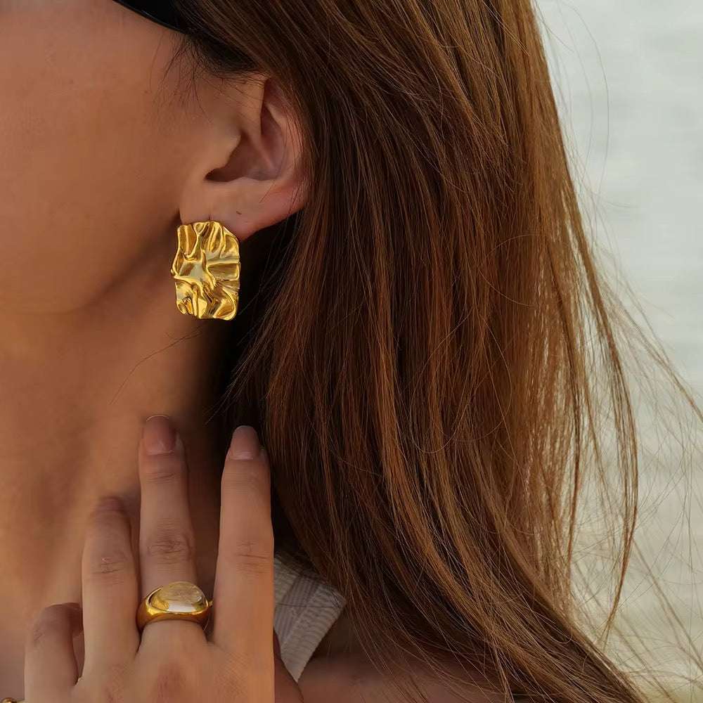 18K Gold-Plated Crinkle Stud Earrings