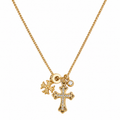 18K Gold Plated Multi-Charm Cross Pendant Necklace – Cubic Zirconia Gothic Cross Jewellery