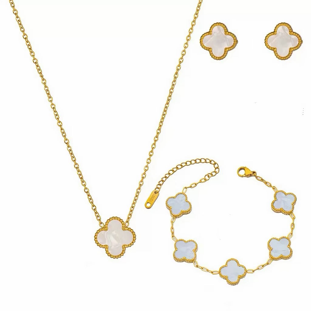 Premium Floral Charm Jewellery Collection – 18ct Gold-Plated Necklace, Bracelet & Earrings Set for Women