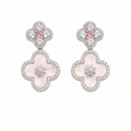 Luxury Four-Leaf Clover Earrings with Pink Stone & CZ Crystals for Women – Elegant Floral Drop Statement Jewellery
