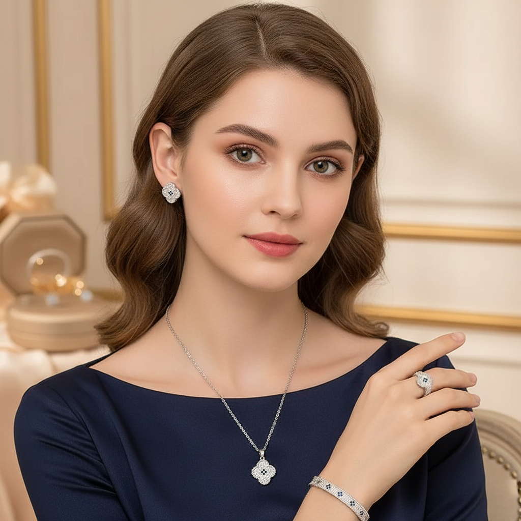 Golden Floral Blossom Jewellery Set