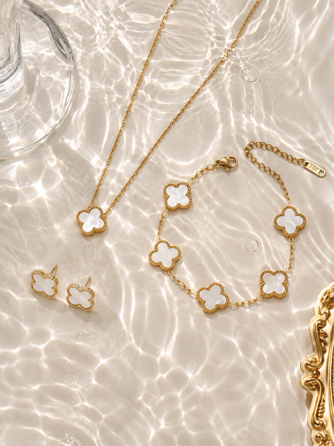 Premium Floral Charm Jewellery Collection – 18ct Gold-Plated Necklace, Bracelet & Earrings Set for Women