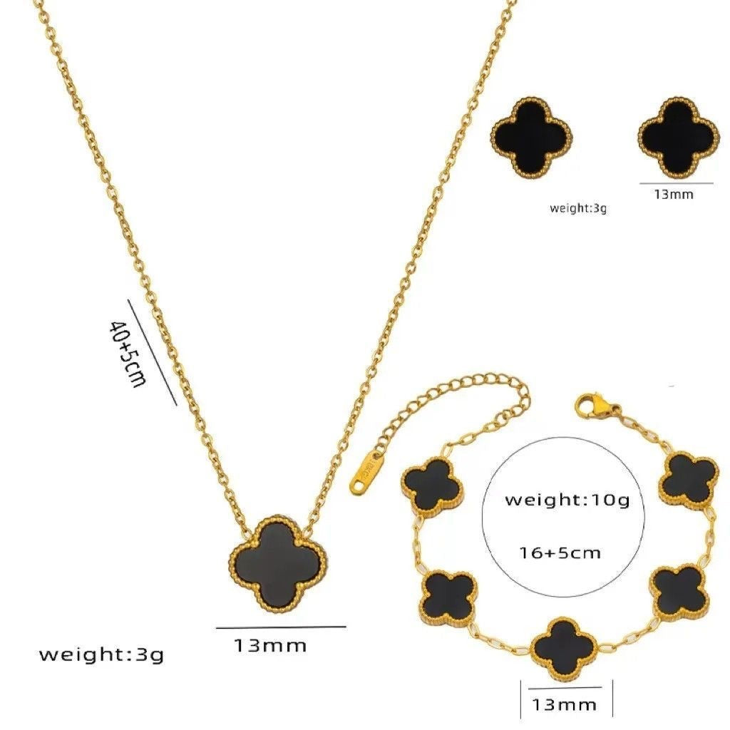 Premium Floral Charm Jewellery Collection – 18ct Gold-Plated Necklace, Bracelet & Earrings Set for Women