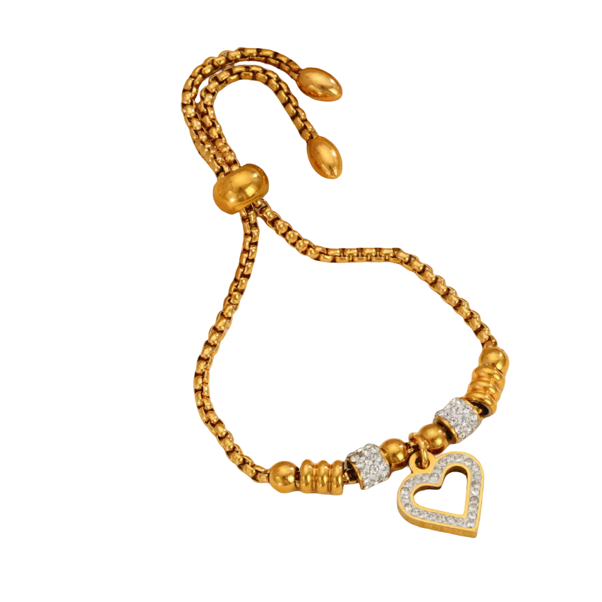 Elegant Gold-Tone Stainless Steel Heart Bracelet