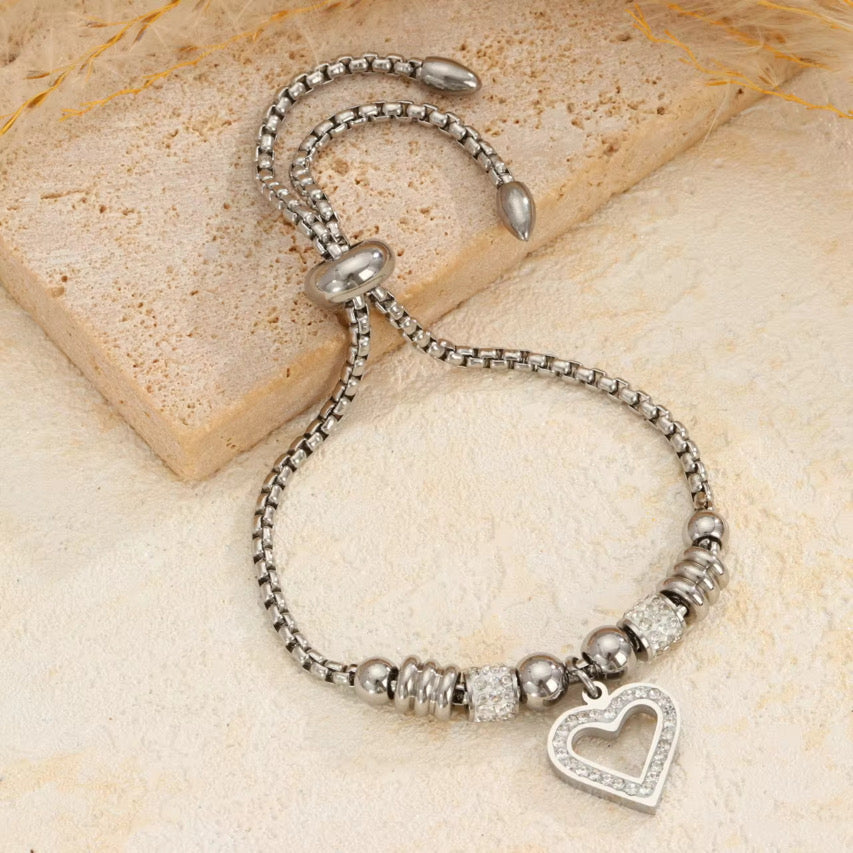 Elegant Gold-Tone Stainless Steel Heart Bracelet