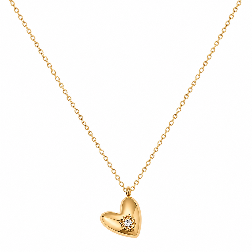 Celestial Starburst Heart Pendant Necklace
