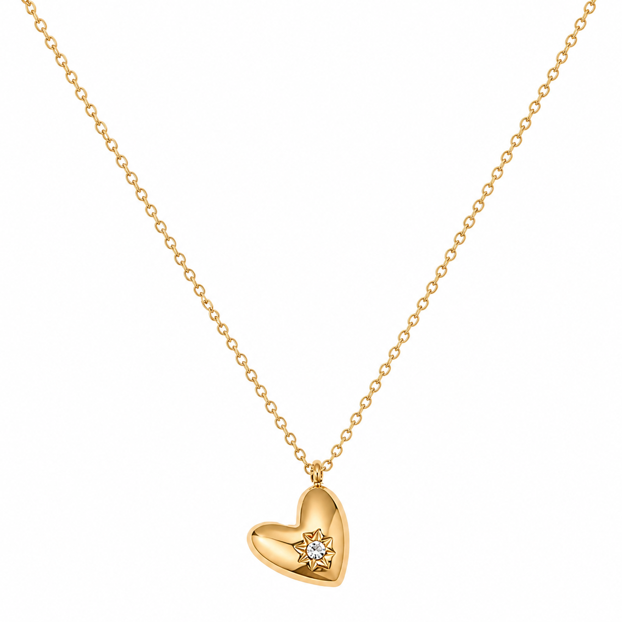 Celestial Starburst Heart Pendant Necklace