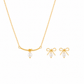 Elegant Gold-Tone Pearl Jewellery Set – Bow Design Necklace & Earrings