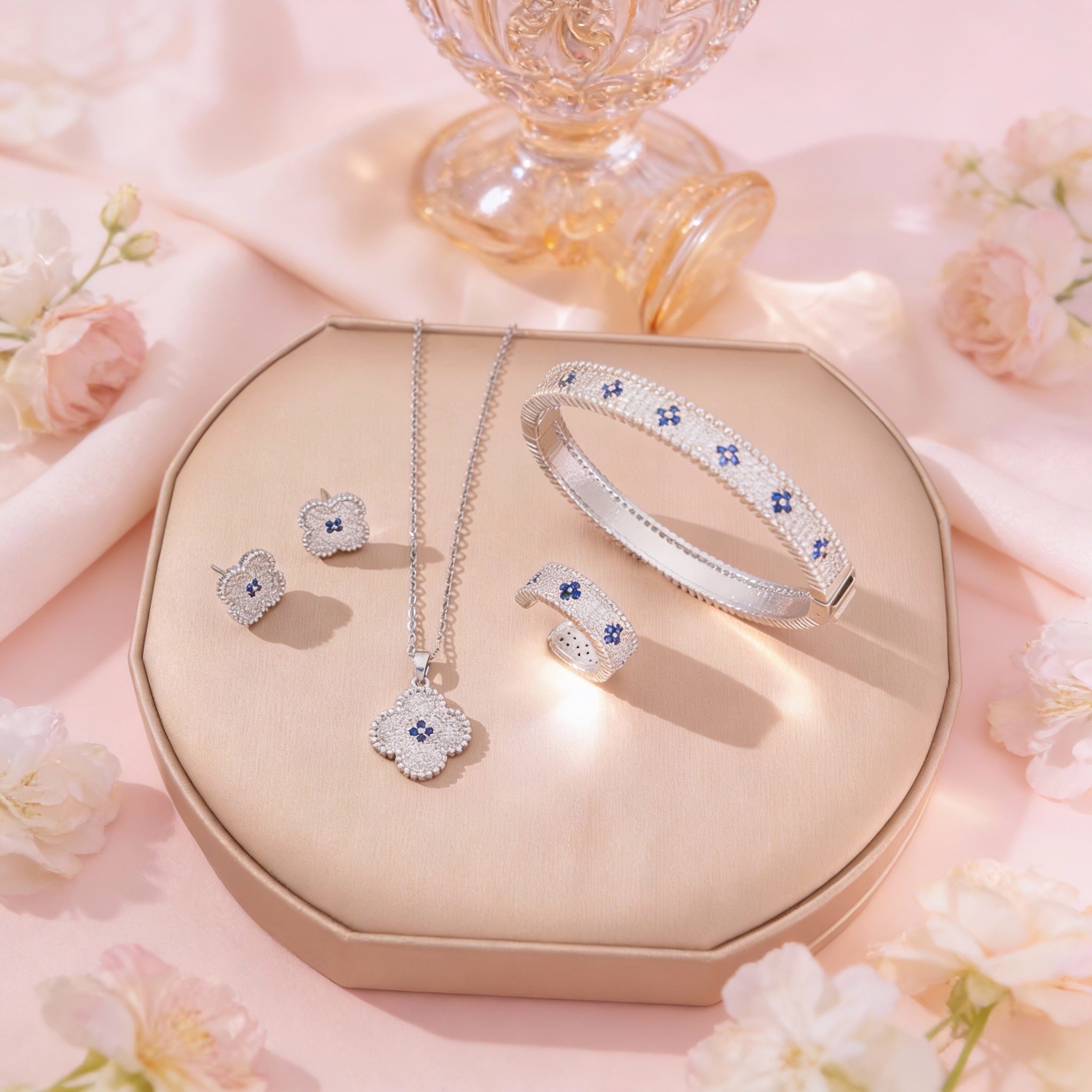 Golden Floral Blossom Jewellery Set