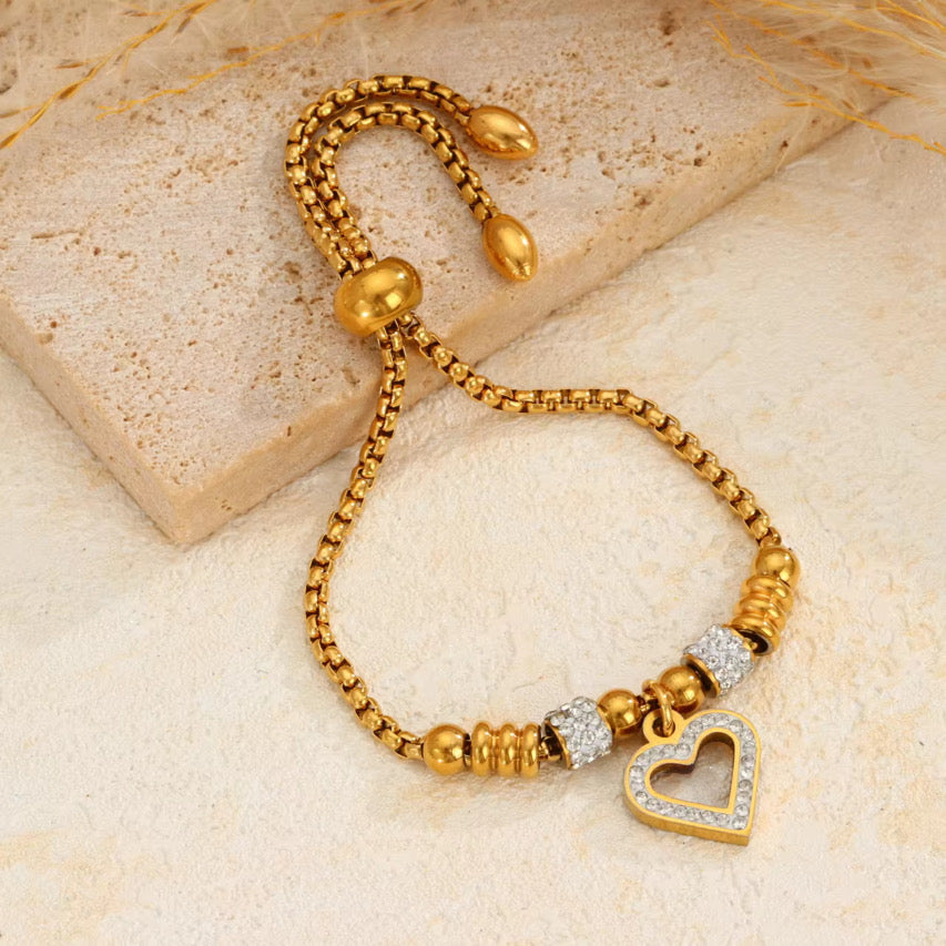 Elegant Gold-Tone Stainless Steel Heart Bracelet