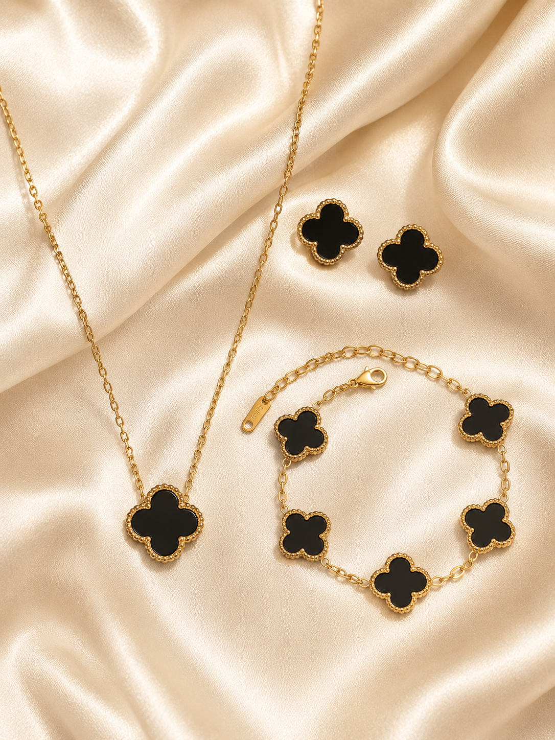 Premium Floral Charm Jewellery Collection – 18ct Gold-Plated Necklace, Bracelet & Earrings Set for Women