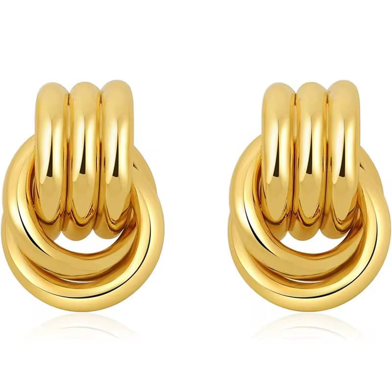Two-Tone Knot Stud Earrings – Gold & Silver Interlocking Statement Earrings for Women