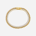 Luxury Gold Plated Tennis Bracelet – Sparkling Round Cubic Zirconia Beaded Link Bracelet for Women