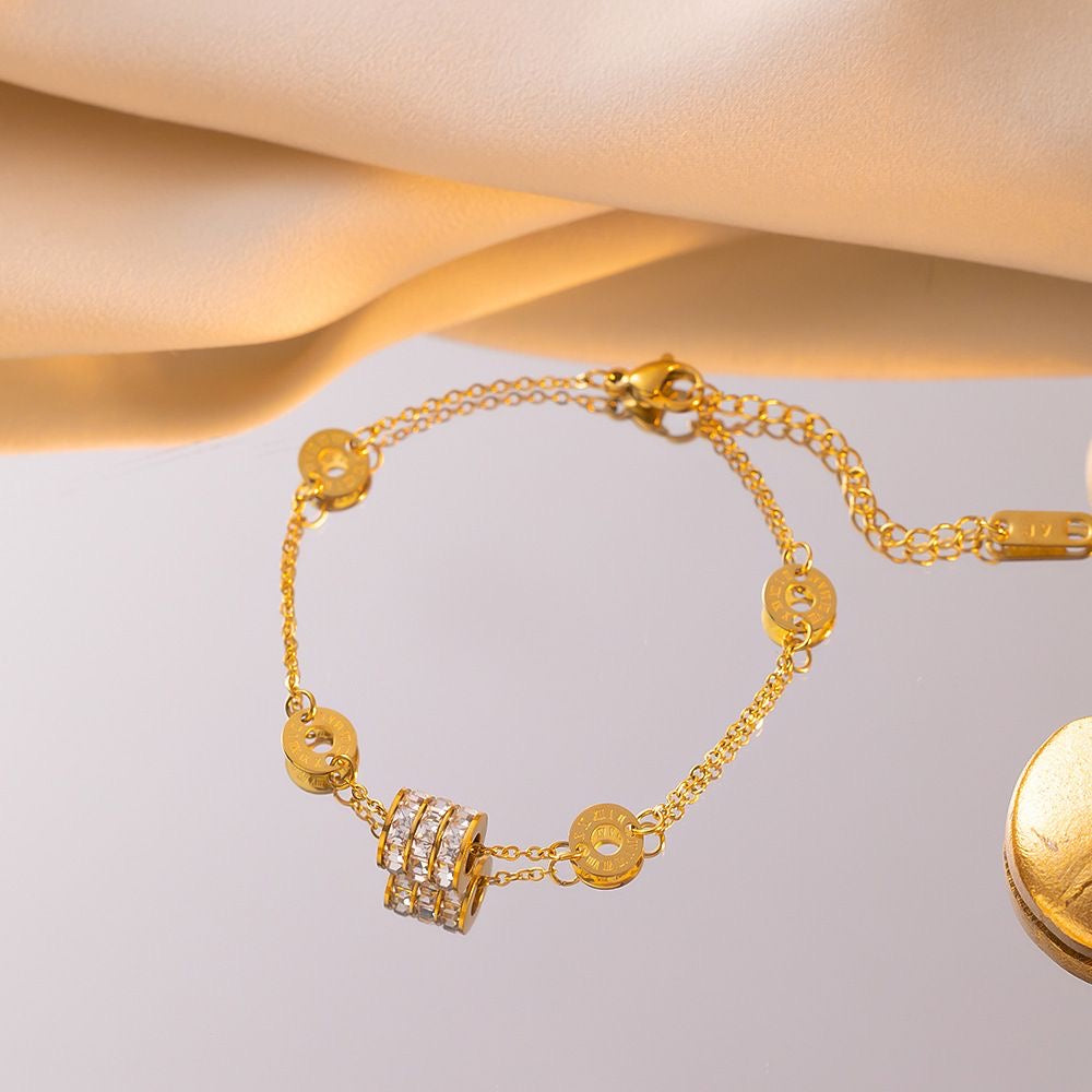The Eternal Barrel Collection – Elegant Gold Necklace & Bracelet Set for Women