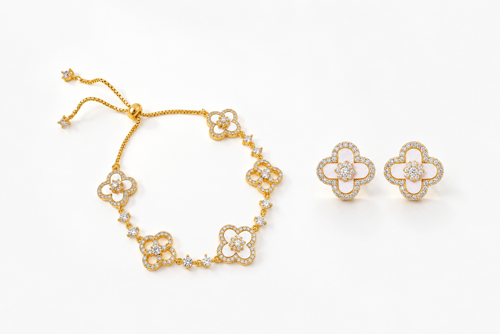 Elegant Gold Flower Jewellery Set for Women