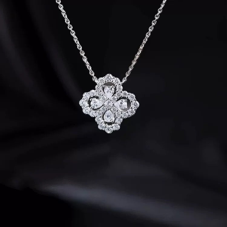 Classic Delicate Flower Zircon Necklace & Earring Set