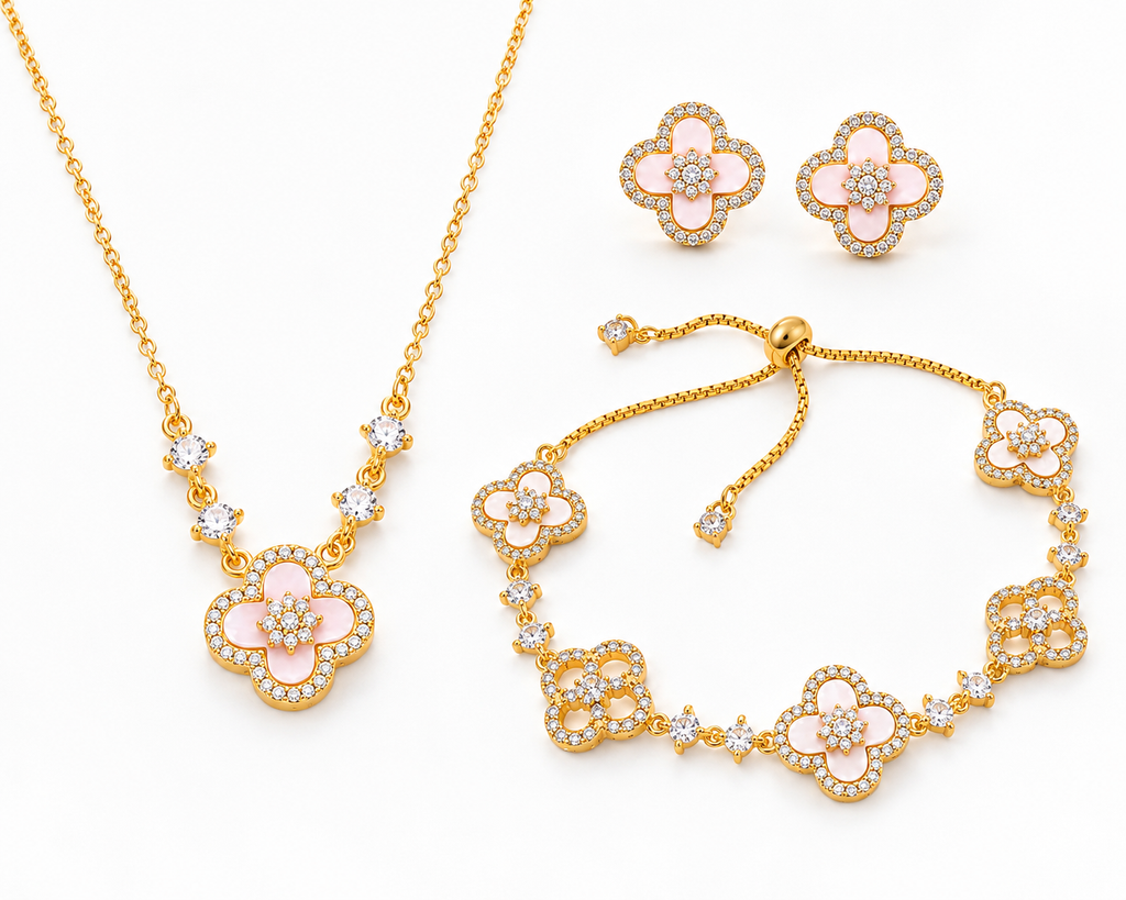 Elegant Gold Flower Jewellery Set for Women
