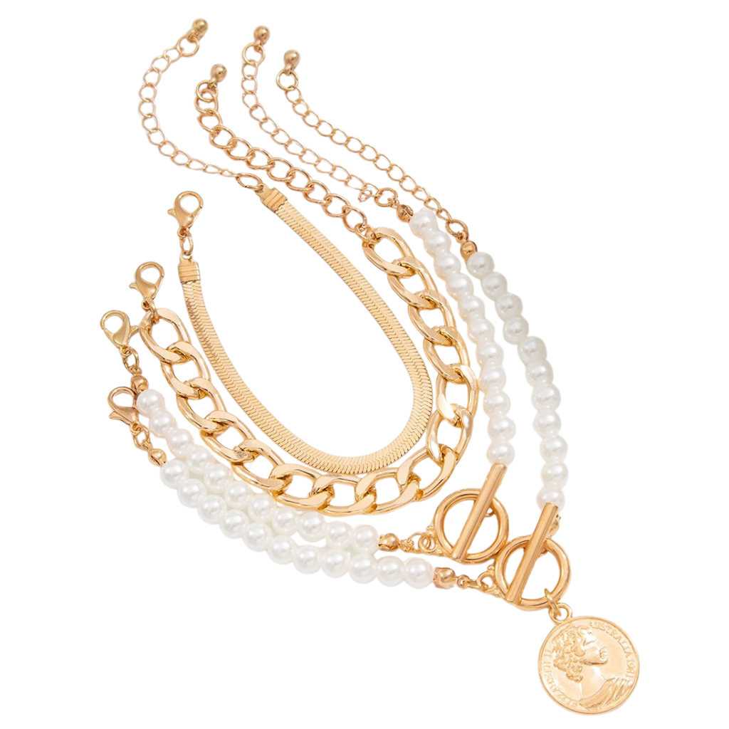 Elegant Pearl and Gold Chain Bracelet Set | Christmas Gift | Gift for her | Birthday Gift