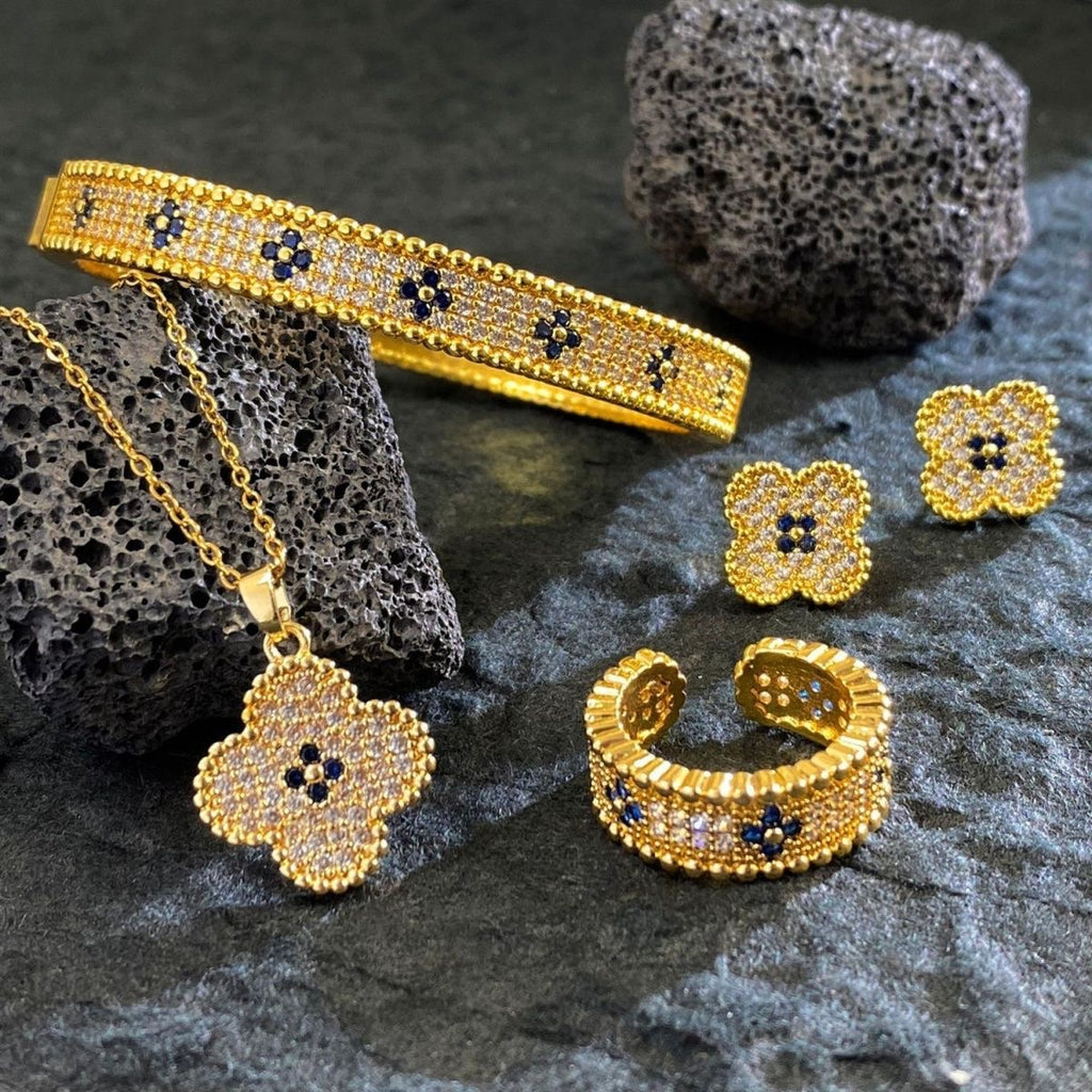 Golden Floral Blossom Jewellery Set
