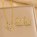 Classic Silver Floral Jewellery Set – Cubic Zirconia Necklace &amp; Earrings