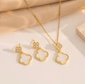 18K Gold Plated Stainless Steel Four Leaf Clover Pendant Necklace and Earrings Set