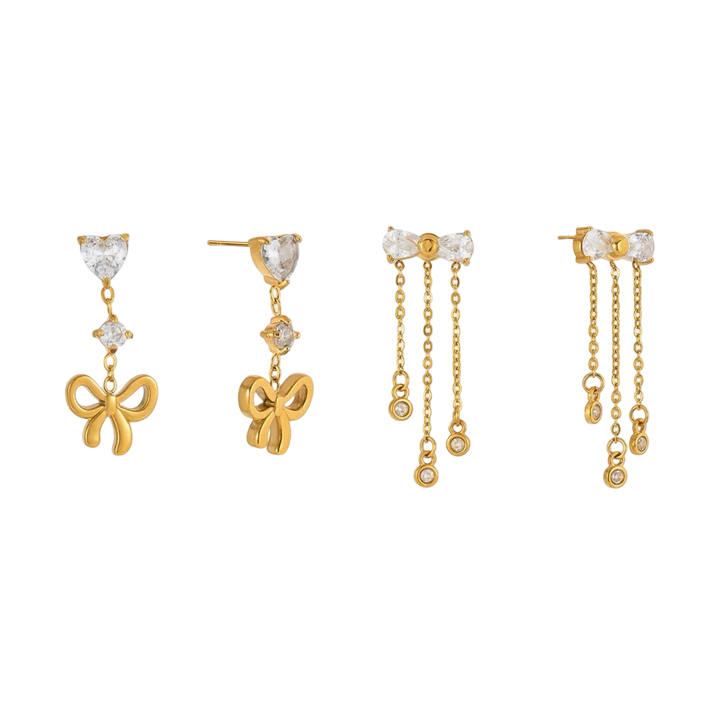 Gold bow-shaped earrings with chain 