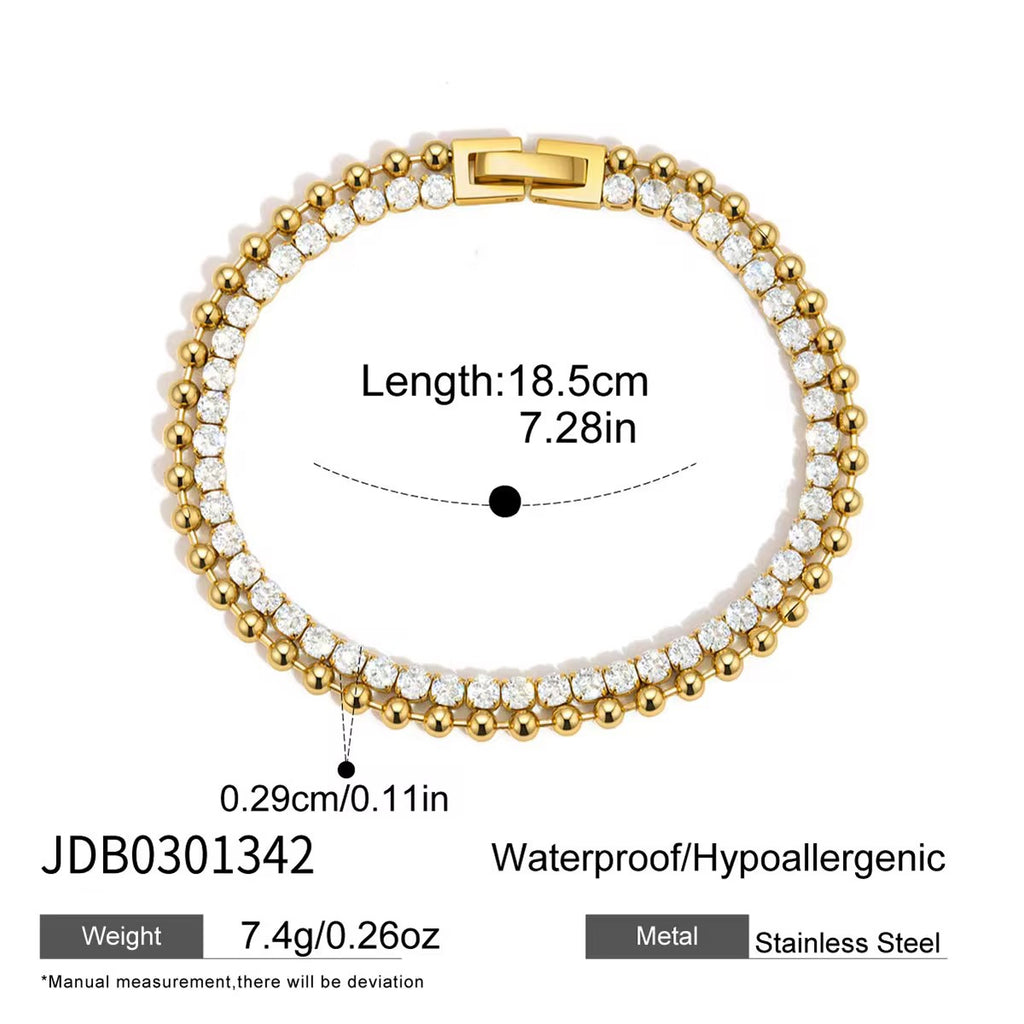 Luxury Gold Plated Tennis Bracelet – Sparkling Round Cubic Zirconia Beaded Link Bracelet for Women