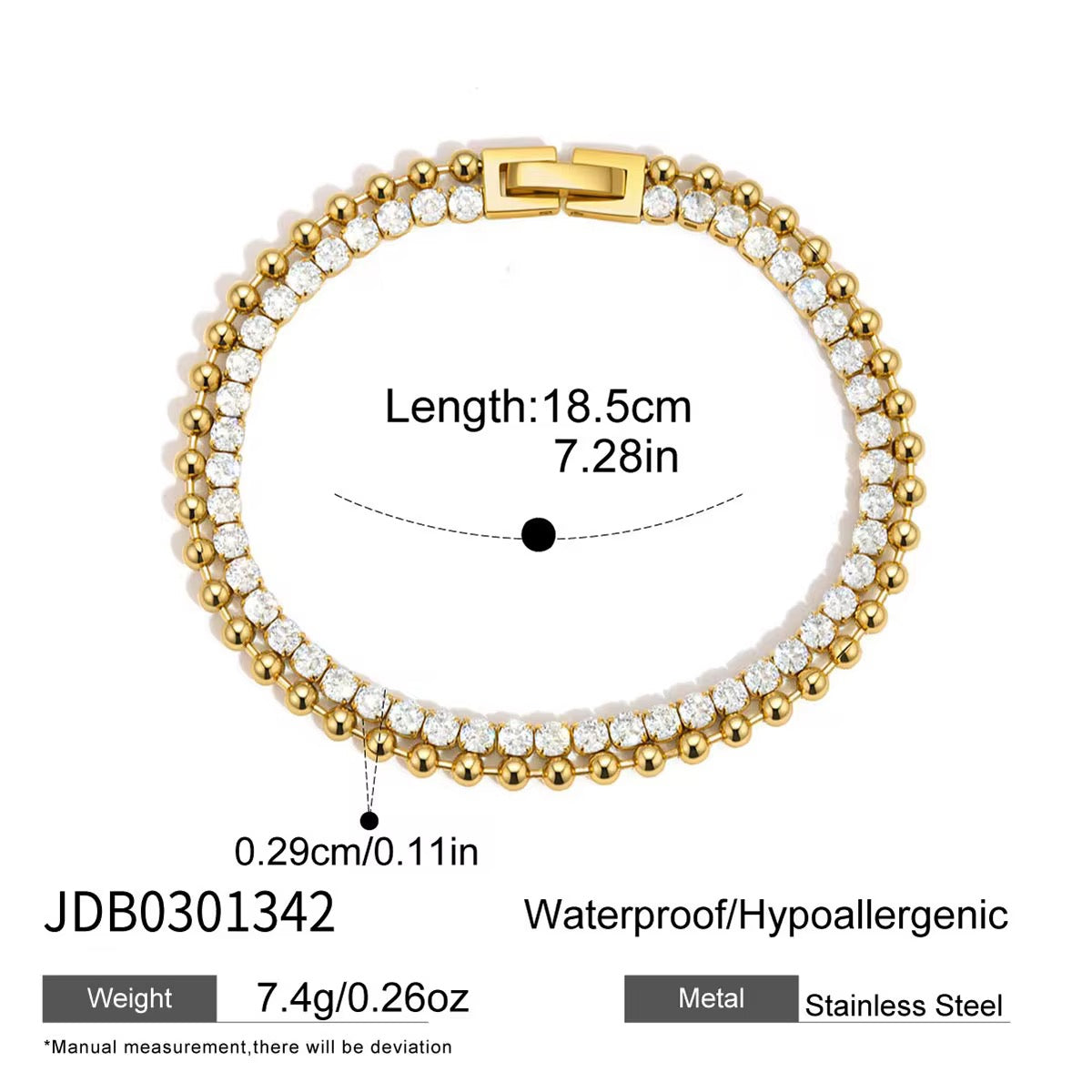 Luxury Gold Plated Tennis Bracelet – Sparkling Round Cubic Zirconia Beaded Link Bracelet for Women