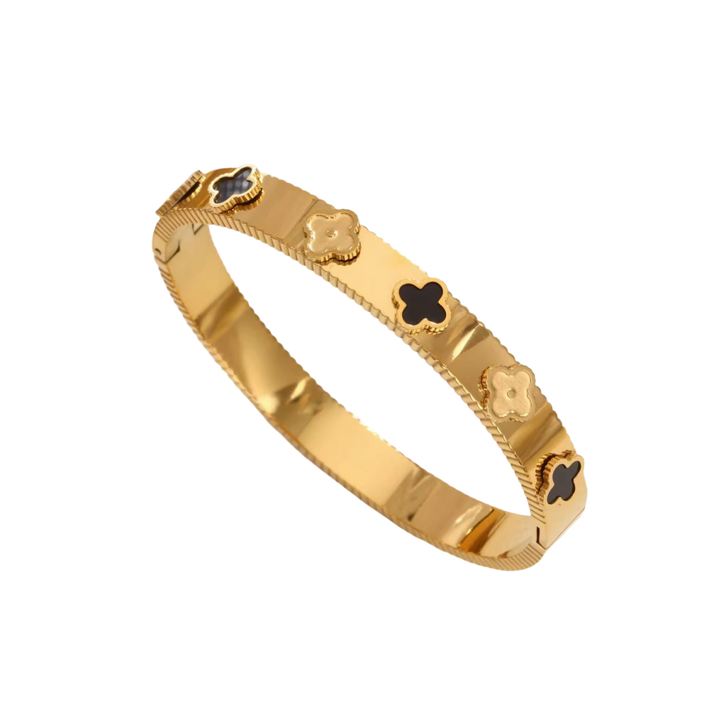Luxurious Four-Leaf Clover Stainless Steel Bangle