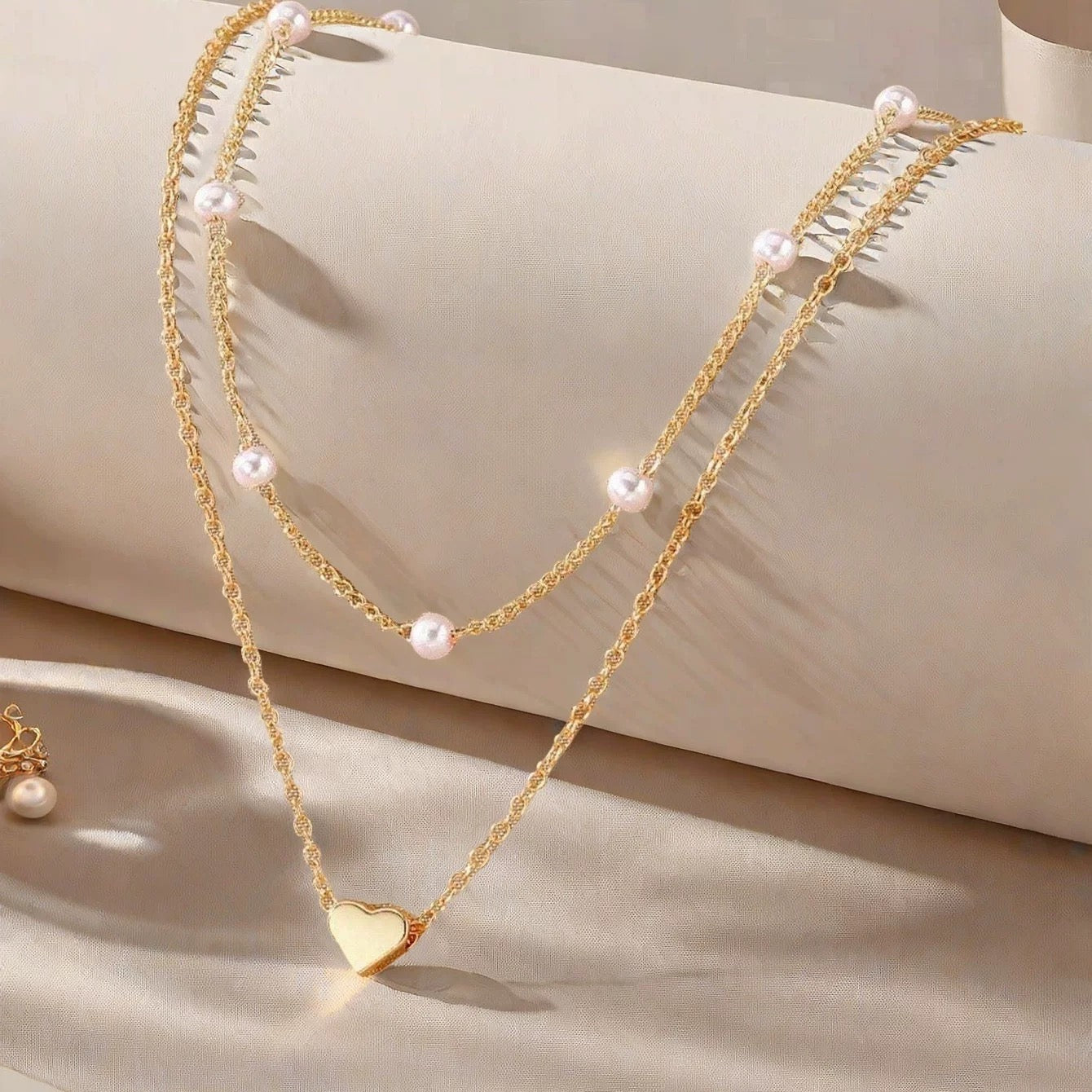 Layered Pearl & Heart Necklace