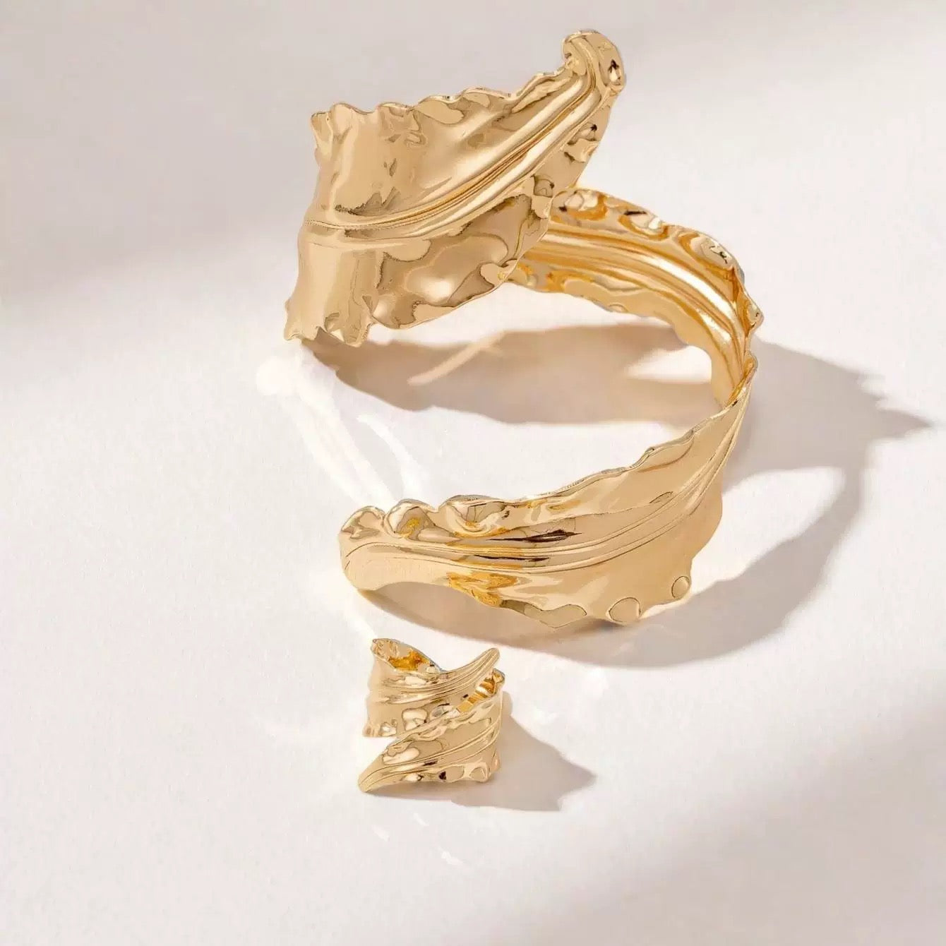 Abstract Wave Bracelet and Ring Set