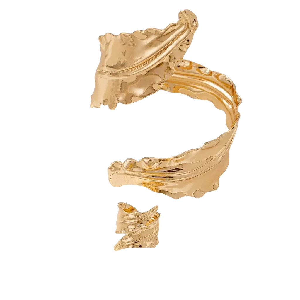 Abstract Wave Bracelet and Ring Set