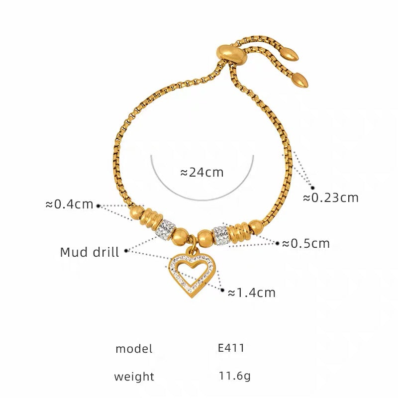 Elegant Gold-Tone Stainless Steel Heart Bracelet