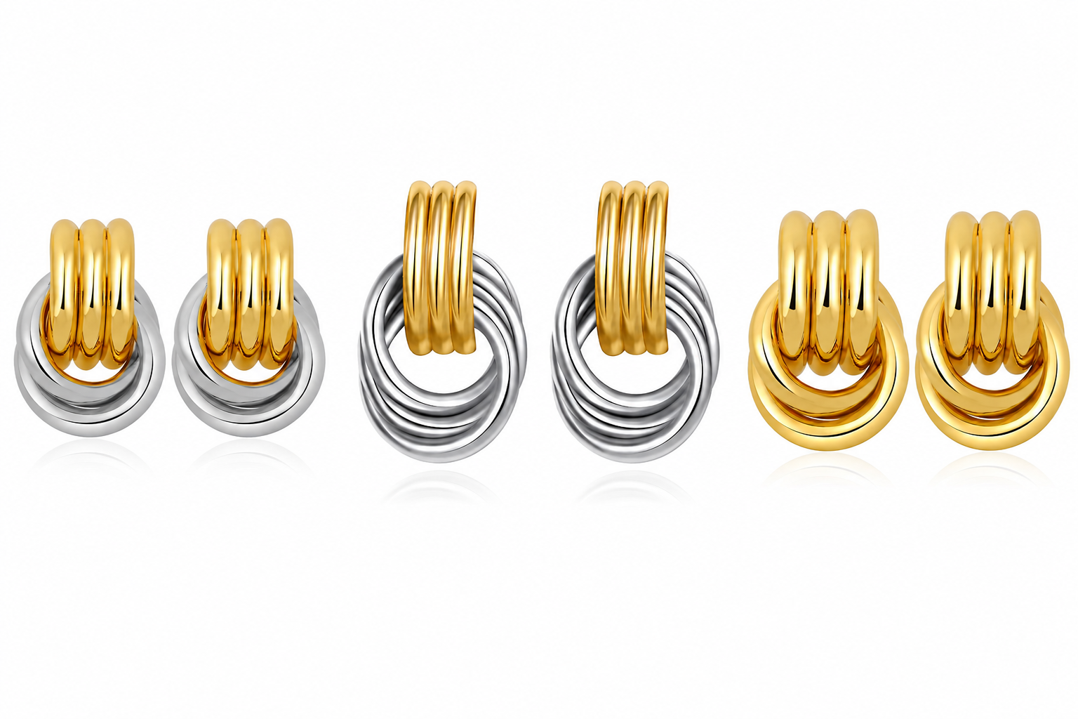 Two-Tone Knot Stud Earrings – Gold & Silver Interlocking Statement Earrings for Women