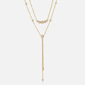 Stainless Steel Gold Layered Y Necklace for Women – Double Layer Cubic Zirconia Lariat Necklace, Waterproof, Tarnish-Resistant & Hypoallergenic