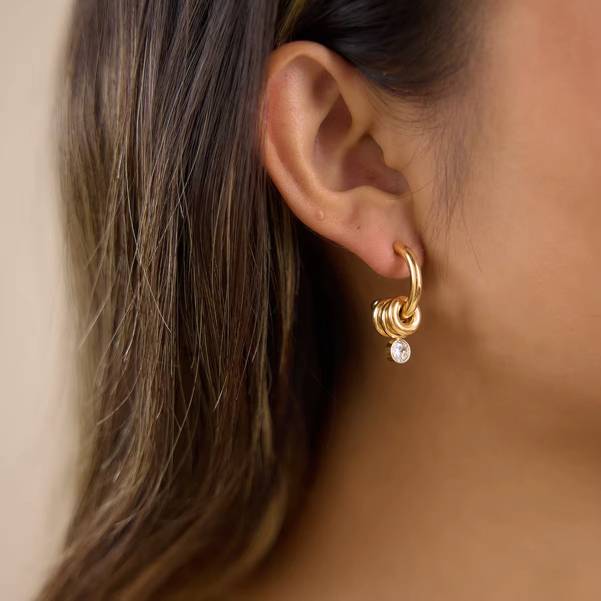 Stainless Steel Gold Hoop Earrings with Cubic Zirconia Charm – Waterproof, Tarnish-Resistant & Hypoallergenic Drop Earrings for Women