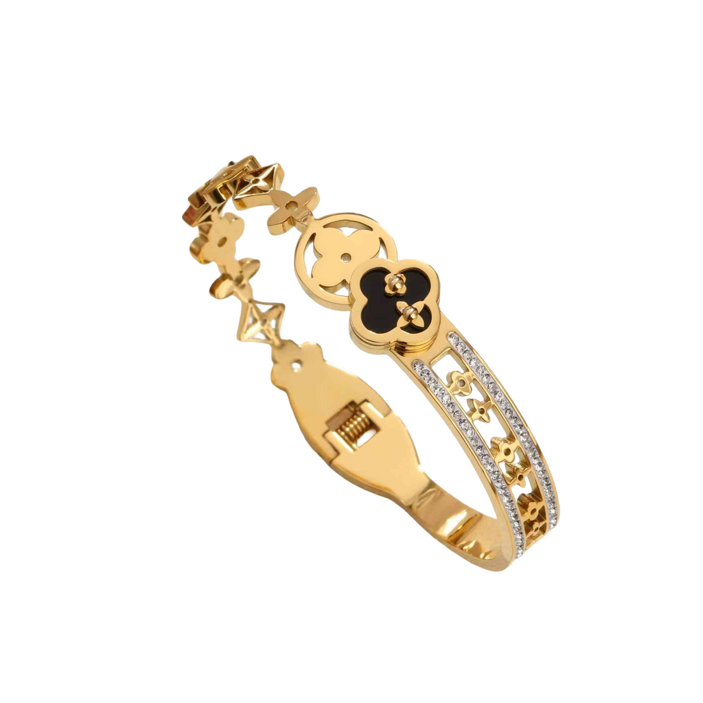 Four-Leaf Clover Cleef Zirconia Stainless Steel Bangle