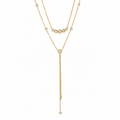 Stainless Steel Gold Layered Y Necklace for Women – Double Layer Cubic Zirconia Lariat Necklace, Waterproof, Tarnish-Resistant & Hypoallergenic