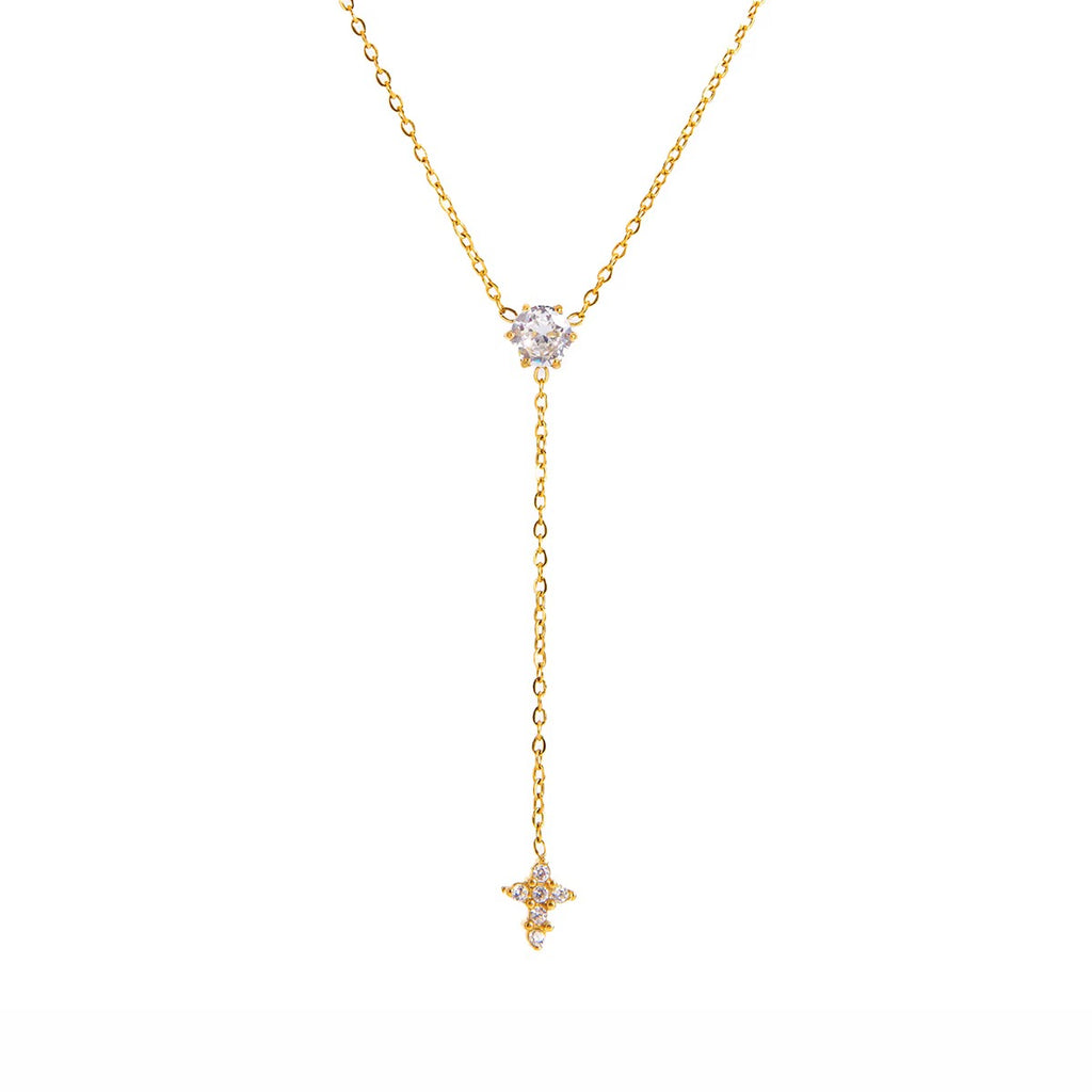 Dainty Gold Crystal Solitaire Necklace with Star Charm