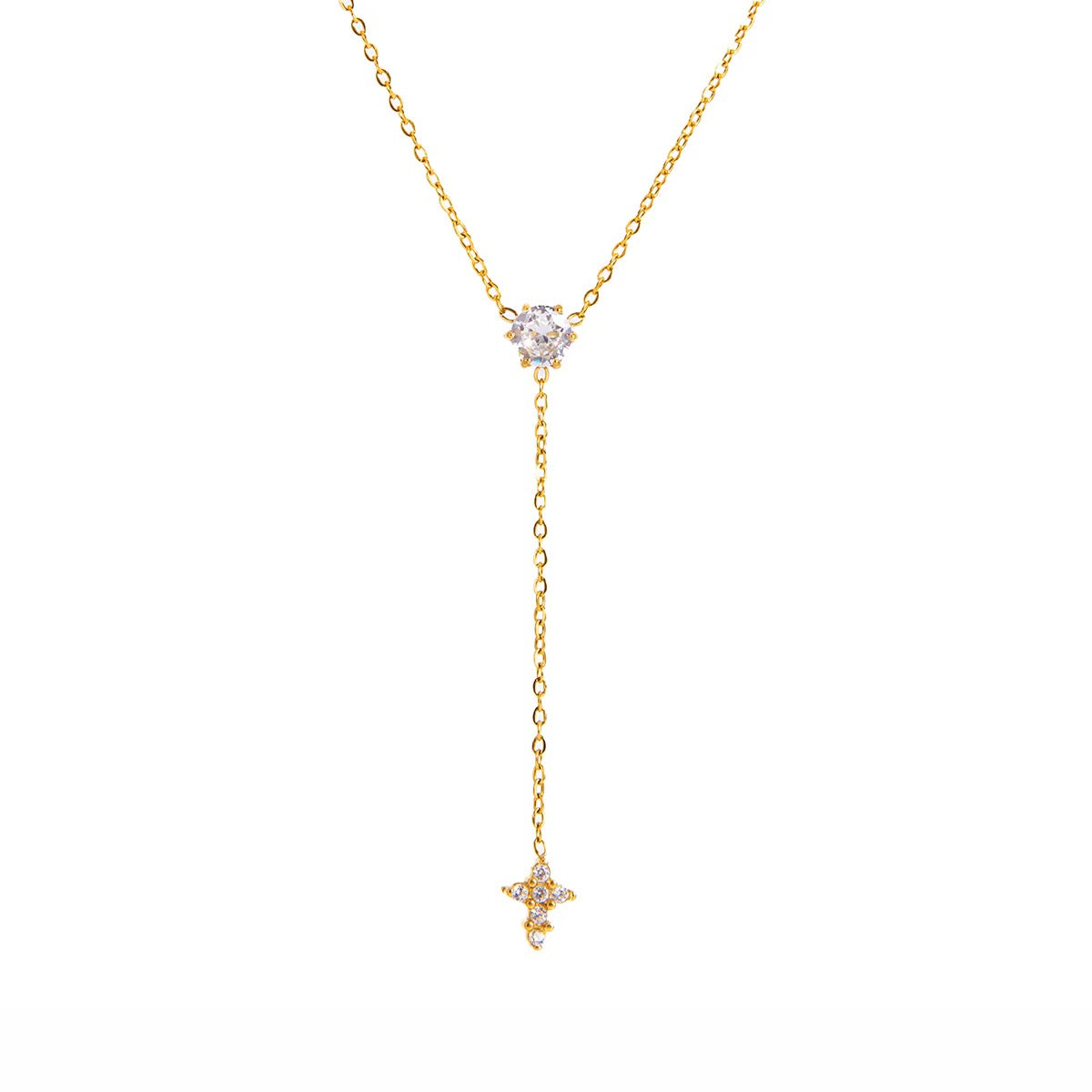 Dainty Gold Crystal Solitaire Necklace with Star Charm