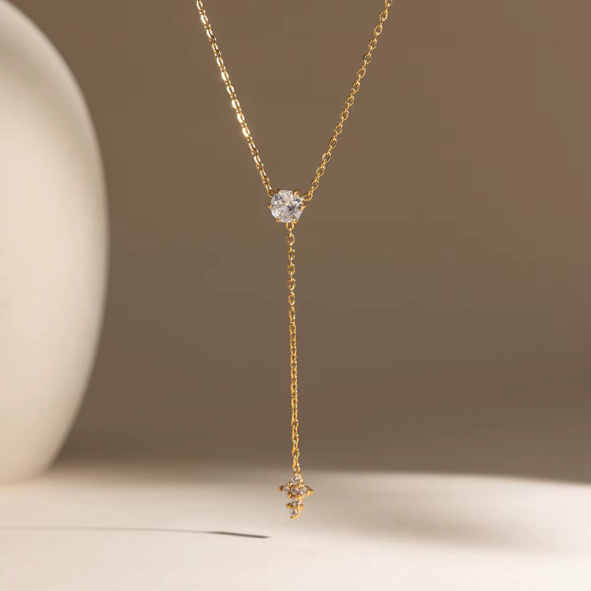 Dainty Gold Crystal Solitaire Necklace with Star Charm
