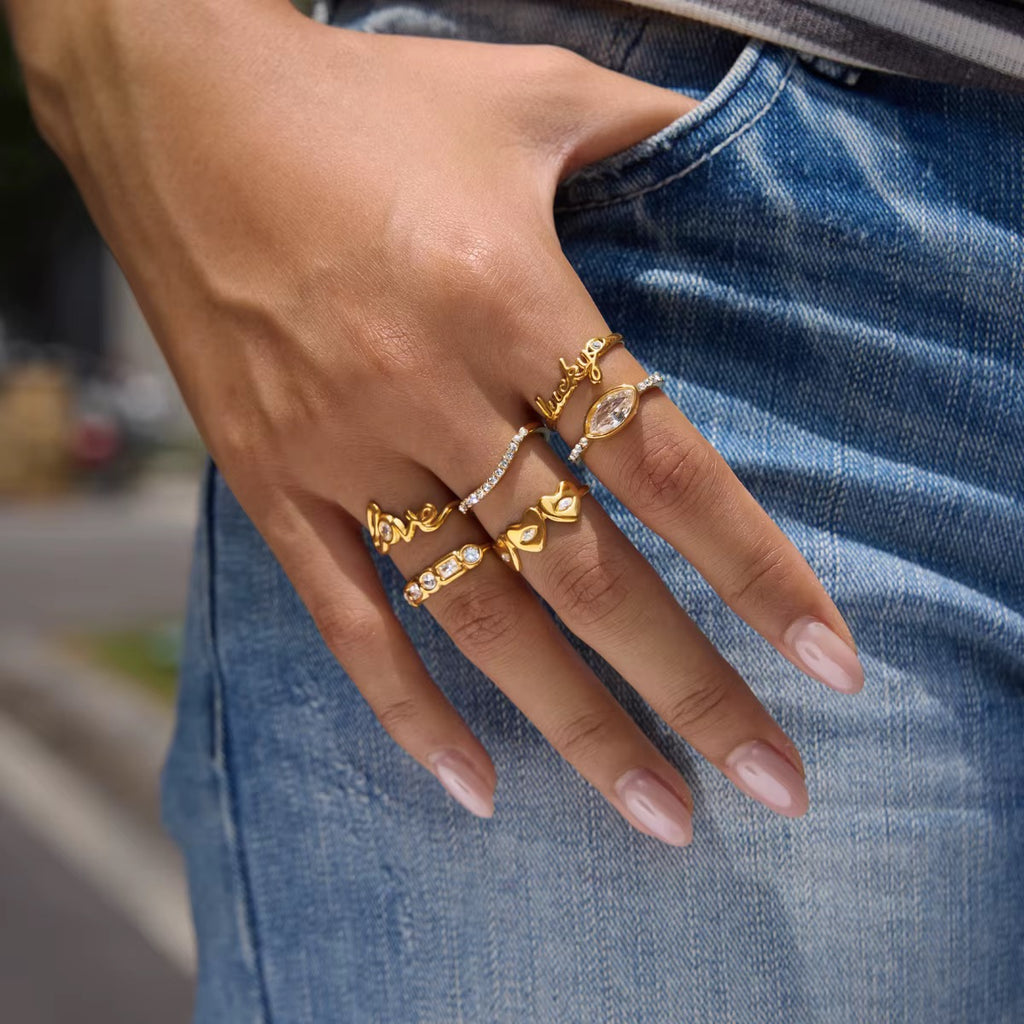 Gold Cubic Zirconia Crystal Adjustable Rings for Women