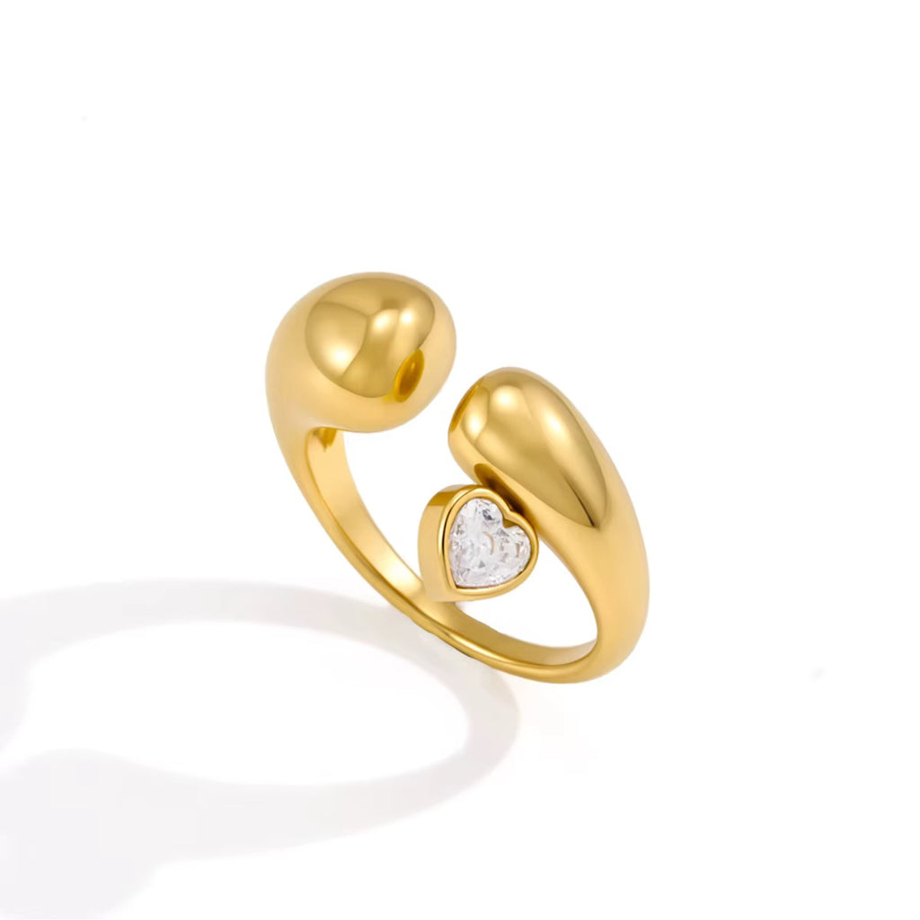 Golden Heart Embrace Ring with Sparkling Crystal