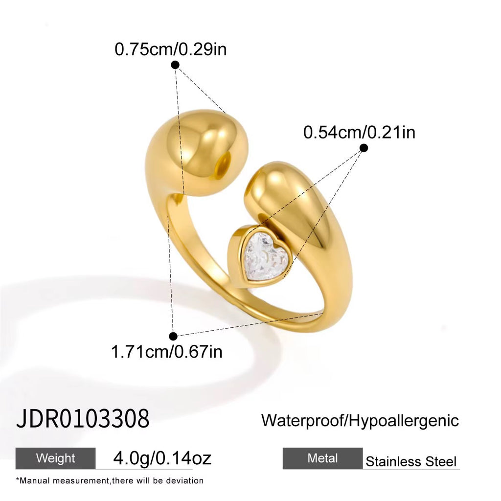 Golden Heart Embrace Ring with Sparkling Crystal