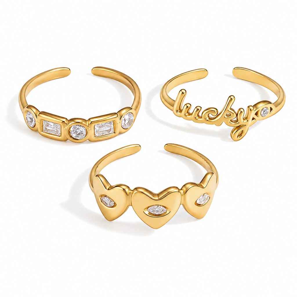 Gold Cubic Zirconia Crystal Adjustable Rings for Women