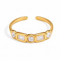 Gold Cubic Zirconia Crystal Adjustable Rings for Women