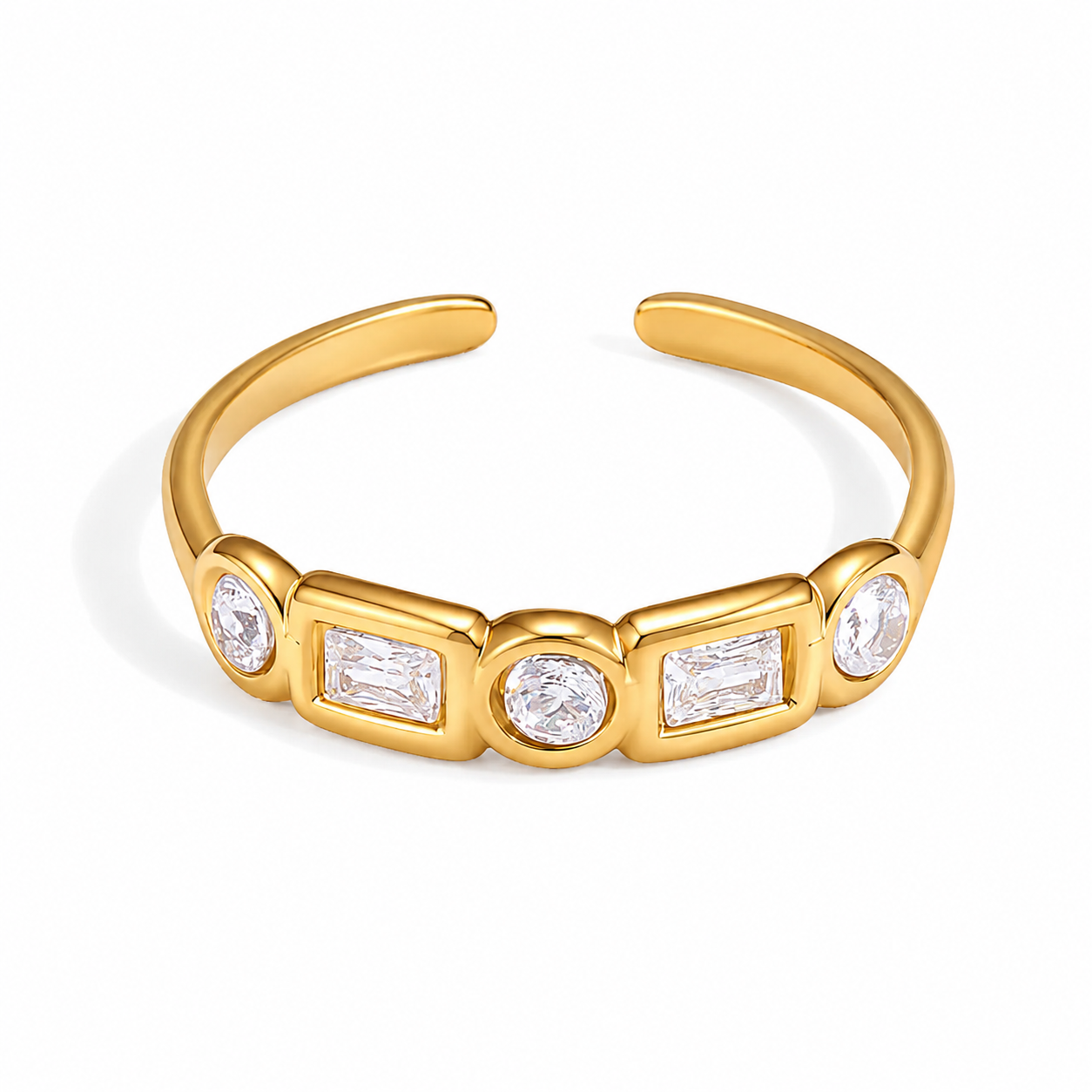 Gold Cubic Zirconia Crystal Adjustable Rings for Women