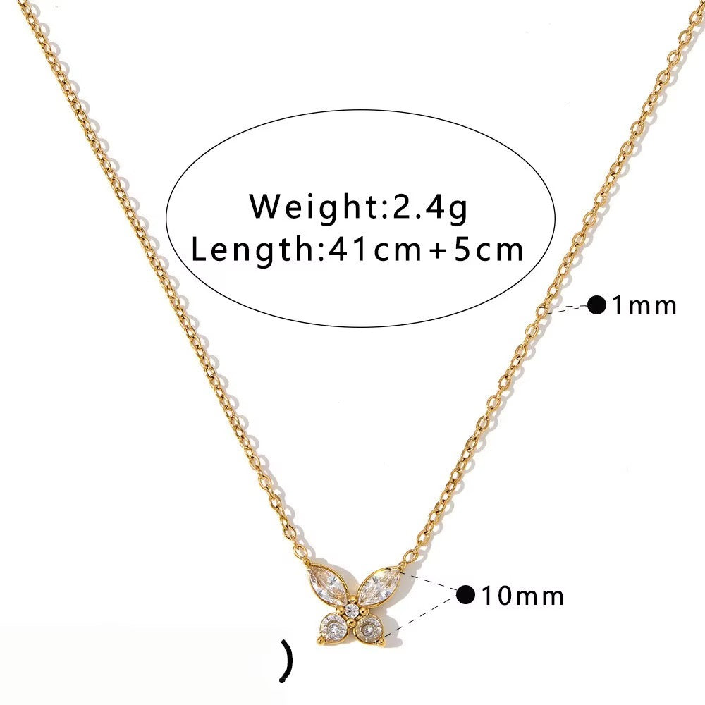 18K Gold Crystal Butterfly Pendant Necklace – Delicate Marquise Cubic Zirconia Chain