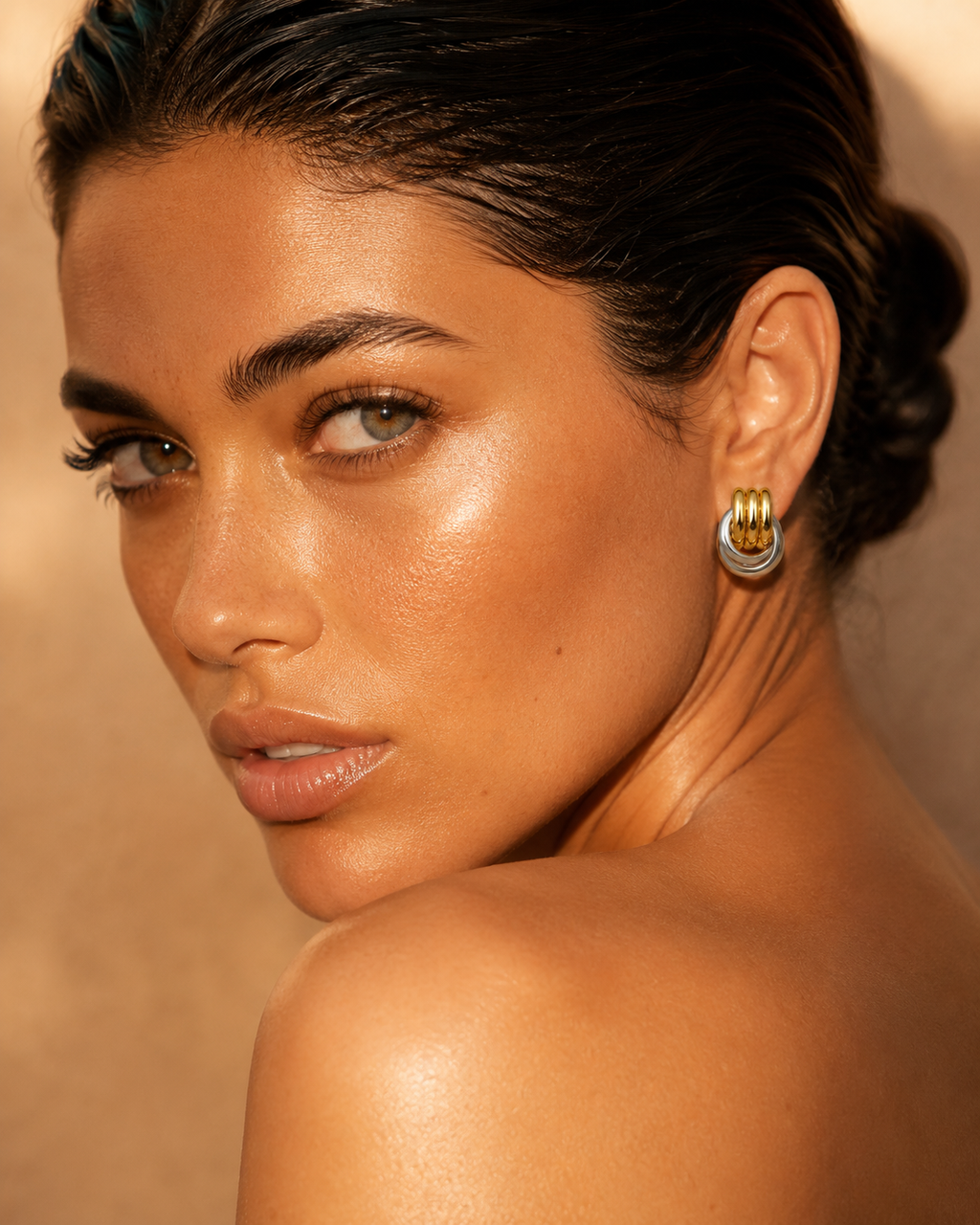 Two-Tone Knot Stud Earrings – Gold & Silver Interlocking Statement Earrings for Women